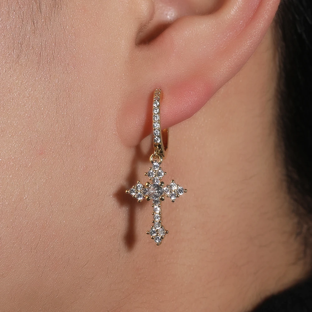 UWIN Iced Out Cross Drop Earrings 1 Pair of Cross Charms Earrings for Women Men Drop Earrings Fashion Jewelry