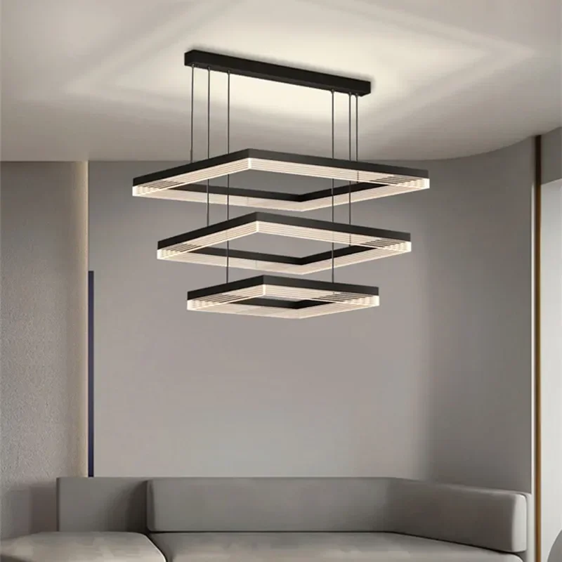 Modern Minimalism Square Led Pendant Lights Dimmable Living Room Chandelier Lighting Home Lustre Bedroom Hanging Lamp Fixtures