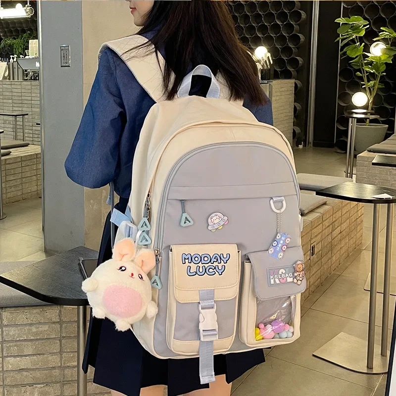 Schoolbag Girl Canvas Zipper School Students Cute Backpacks Junior High Large-capacity Back Pack Junior School Bag