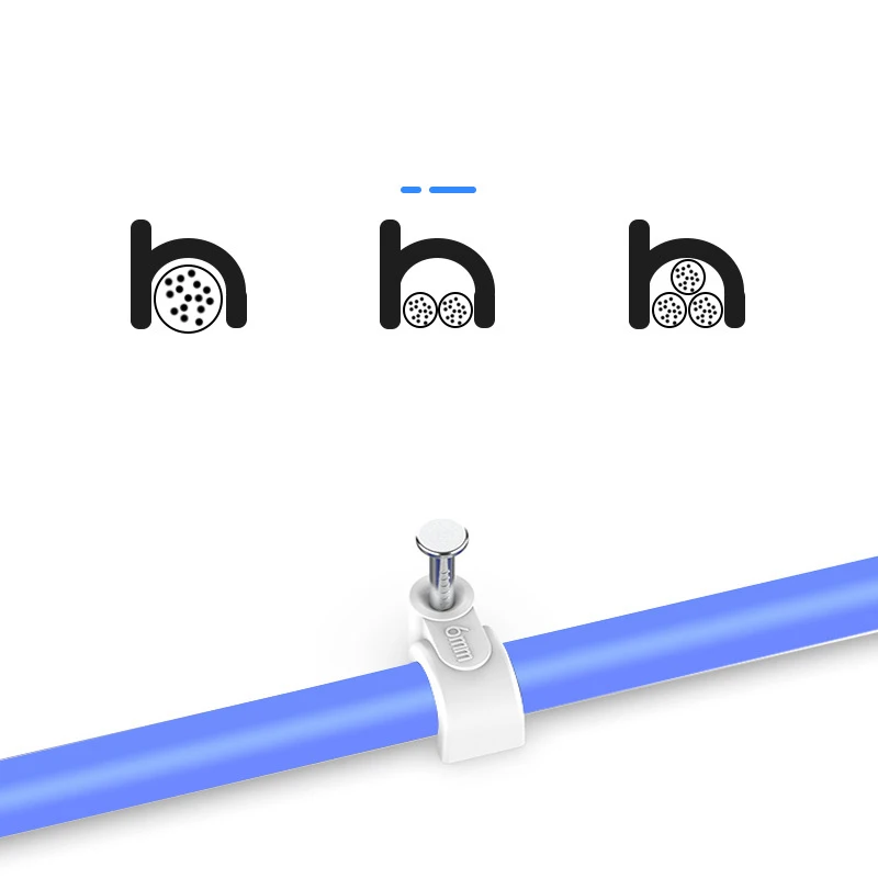 Cable Clamp 4/5/6/7/8/9/10/12mm Rectangle Shape Wire Buckle Fixing White Round Steel Nail Wall Hanging Screw Mount