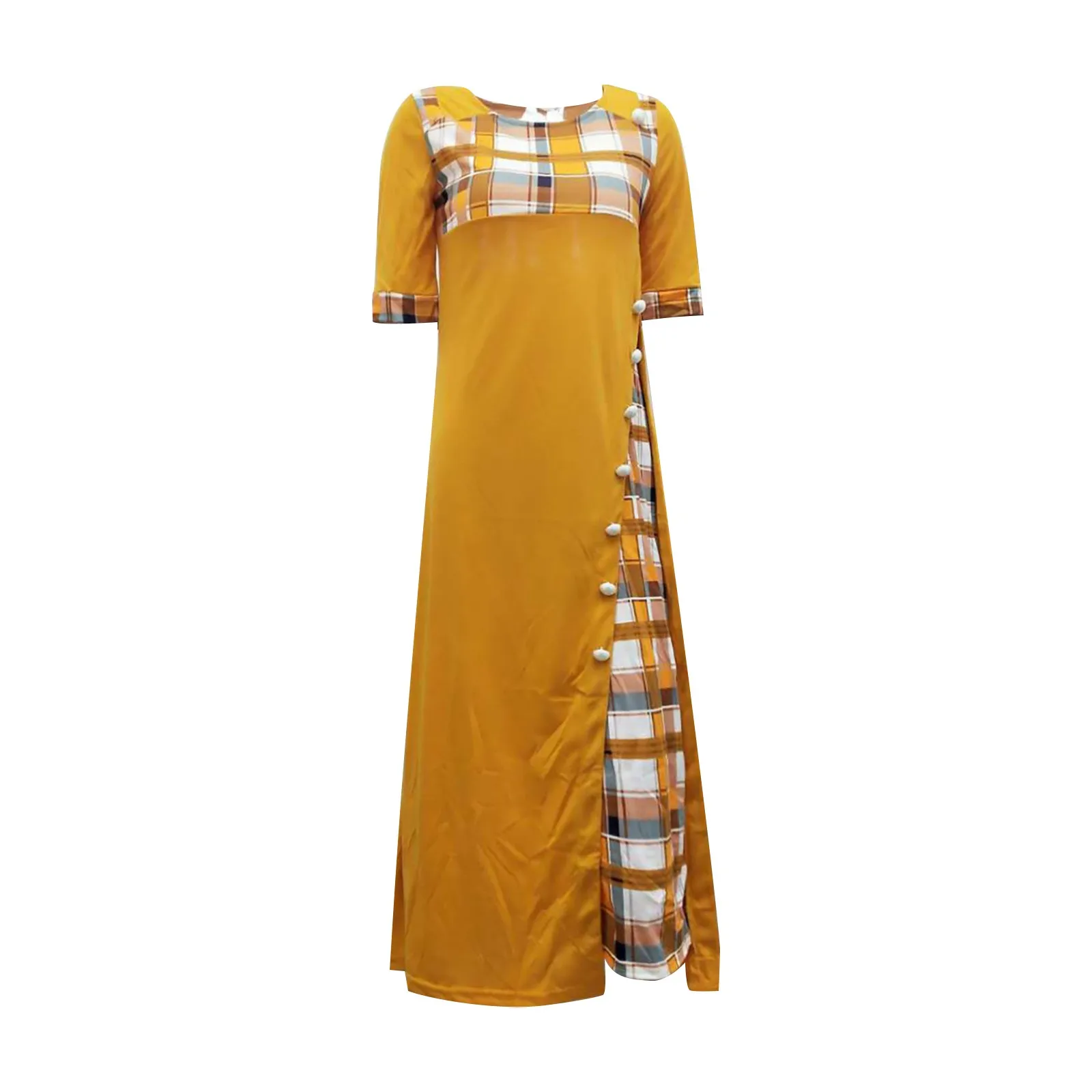 

2024 Dresses For Women Summer Fashion Round Neck Collar Collision Color Mid-Sleeve Irregular Long Dress Vestidos Para Mujer 원피스