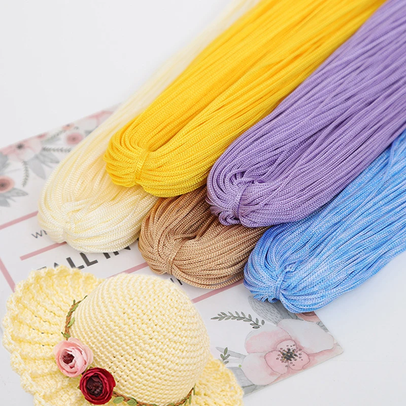 Nylon Cord Crochet Yarn Nylon Rope Silk Cord 100M Hollow Ice Silk Hook Thread Yarn Color Crochet Summer Nylon Cords DIY Hand-Woven Bracelet Braided Shoes Handicrafts