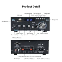 NEOHIPO AK45 2.0 Channel Amplifier 40Wx2 Stereo Audio Power Amp with Bluetooth 5.0, USB/SD Playback, Bass Treble Control for Hom 6