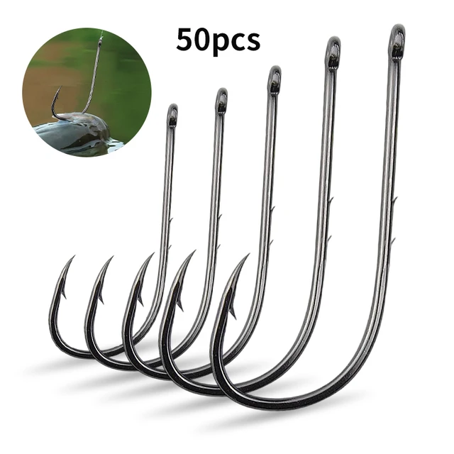 50pcs/ Box Fishing Hooks Circle Carp Eyed Fishing Hook Size 1/0-6/0 Long  Shank Hooks Ring Eye Jig Hooks Sharp Barbed Bait Hook - AliExpress