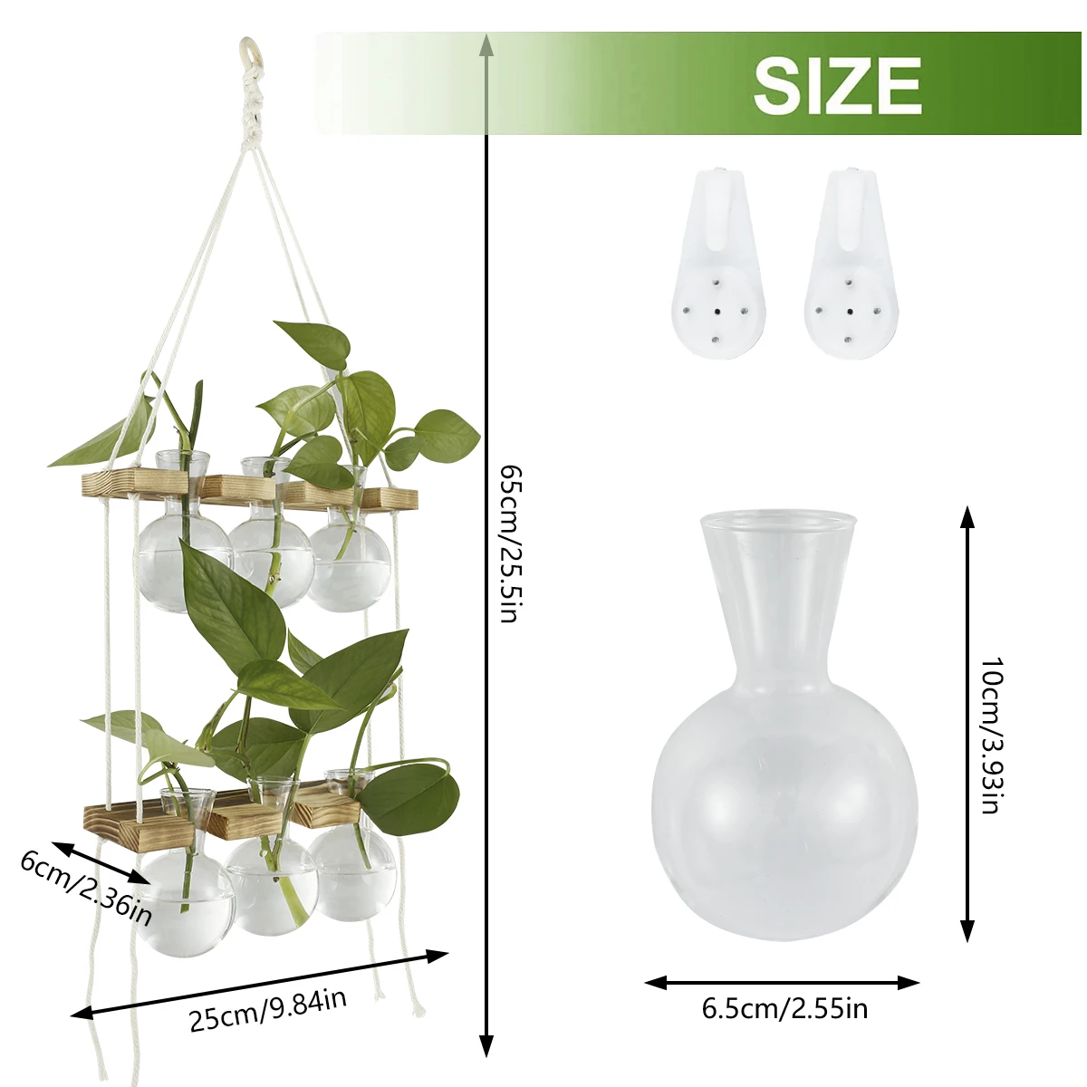 Stations de multiplication des plantes, Terrariums de plantes suspendus  muraux Plateau en verre Support en bois avec 3 Propag