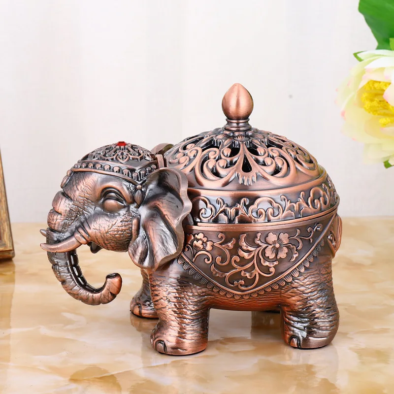 

Durable Alloy Incense Holder Stand Elephant Cone Coil Incense Burner Ash Catcher with Lid Aromatherapy Ornament Home Decoration