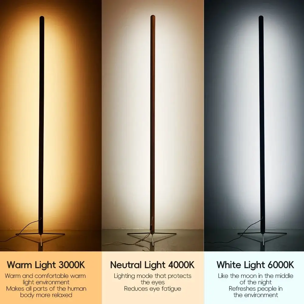 LED 나무 스탠딩 플로어 램프, 모던 심플 디자인, 솔리드 우드 아트 장식, 분위기 조명, 360 ° 조절 가능, 휴대용 앰비언트 램프