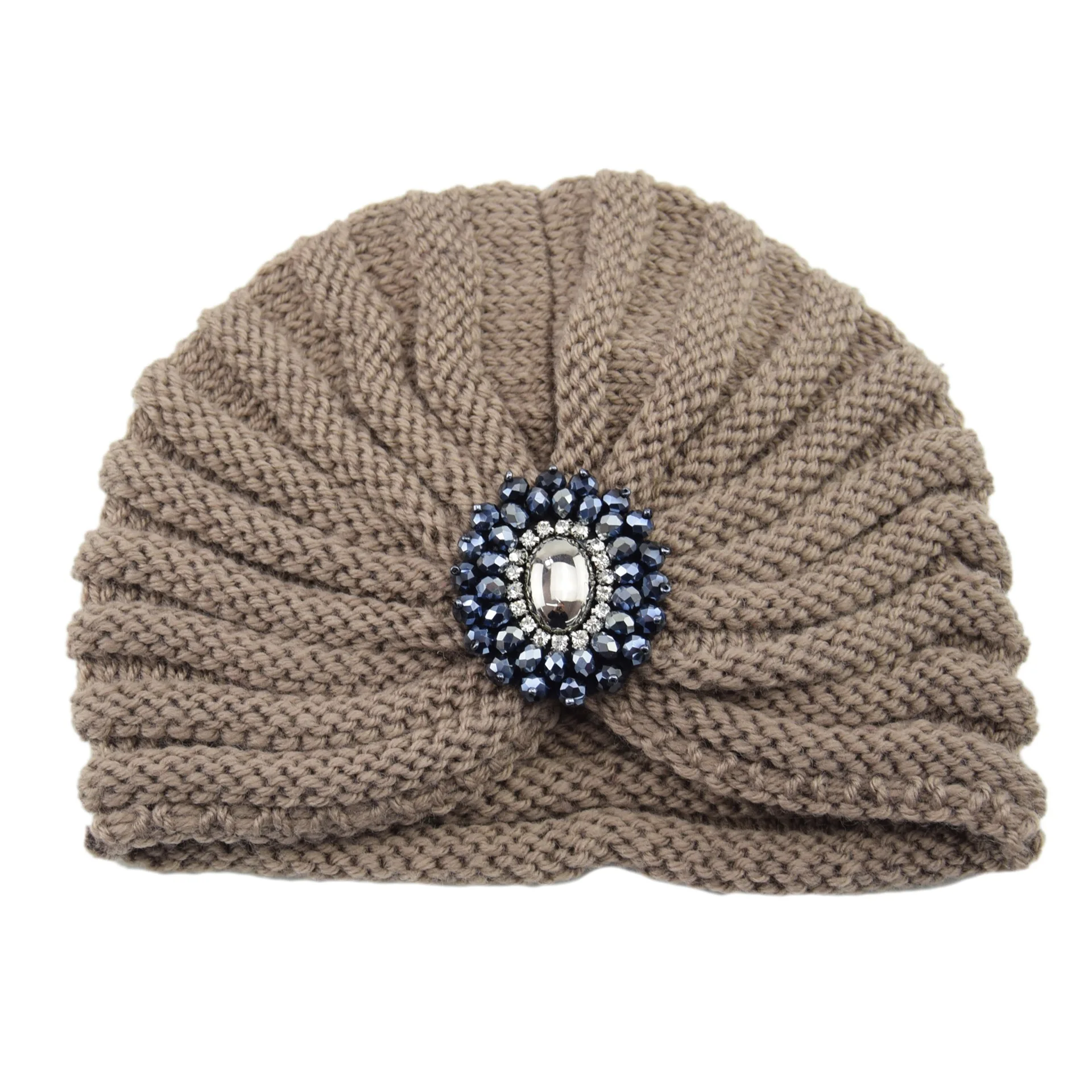 Dame Vintermote Luer Boho Gem Tilbehør Ull Varm Strikket Lue Hodelue Krystallkule Smykker Hette Muslimske Luer_voghion.com