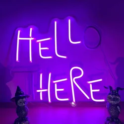 Led Neon Light Hello There, Hell Here Neon Sign,Personalized Gifts, Room Decor Lights, Horror Decor with turned off O & T