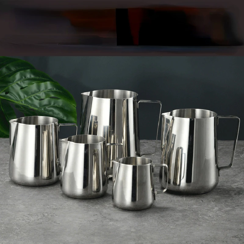 350/600/1000ml Milk Jugs Fashion Silvery Stainless Steel Milk Craft Milk Frothing Pitcher Coffee Latte Frothing Art Jug Mug Cup