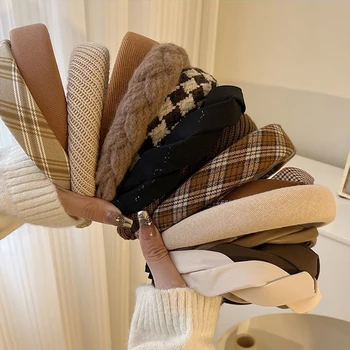 Fashion Vintage Elastic Hair Band Lattice Print Sponge Headband Womens Girl Wide Side Hairband Hair Hoop Female Hair Accessories 1