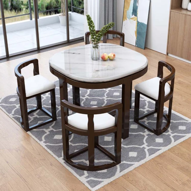 Juego de mesa redonda y silla, combinación de mesa de comedor y silla,  diseño moderno, mesa de ocio de mármol, mesa redonda de madera, comedor