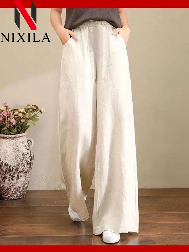 New in Spring Summer Cotton Wide-leg Women's Pants Leisure Fashion Knitted Formal Pants Streetwear Elegant Loose Women Clothes