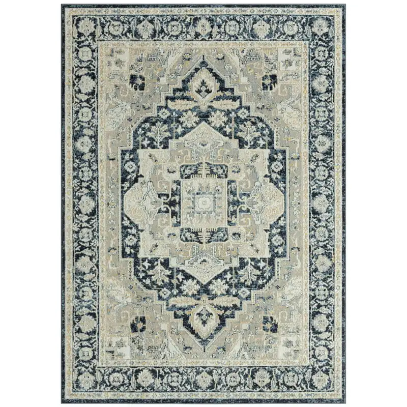 

Treasure Rubia Traditional Medallion Machine Washable Area Rug, Ivory/Navy Blue, 6'6"x9'2"