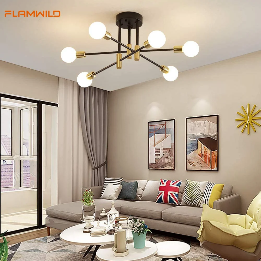 Modern Chandeliers Industrial Semi Flush Mount Fixture for Kitchen Dining Bedroom Living Room light Decoration