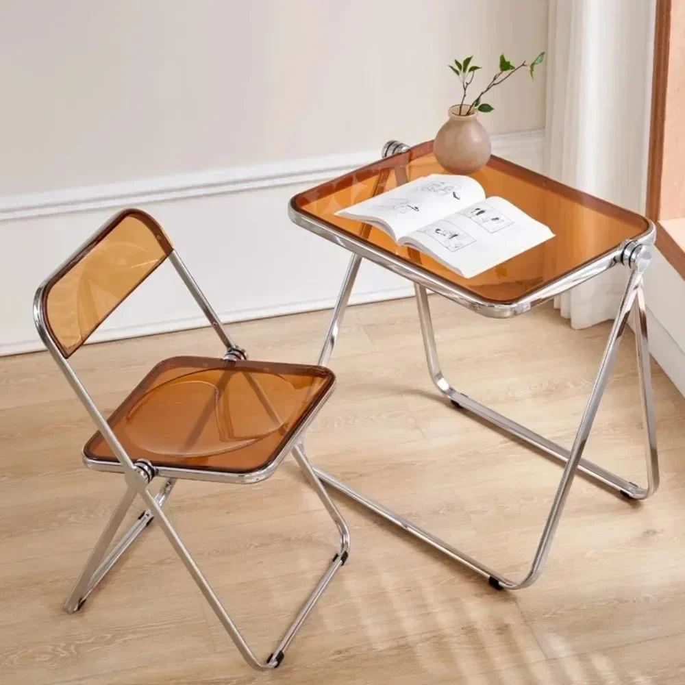 Folding Table And Chair Set Acrylic Dining Room Combination Outdoor Camping Desk Portable Coffee Stool Foldable Sofa Side Table