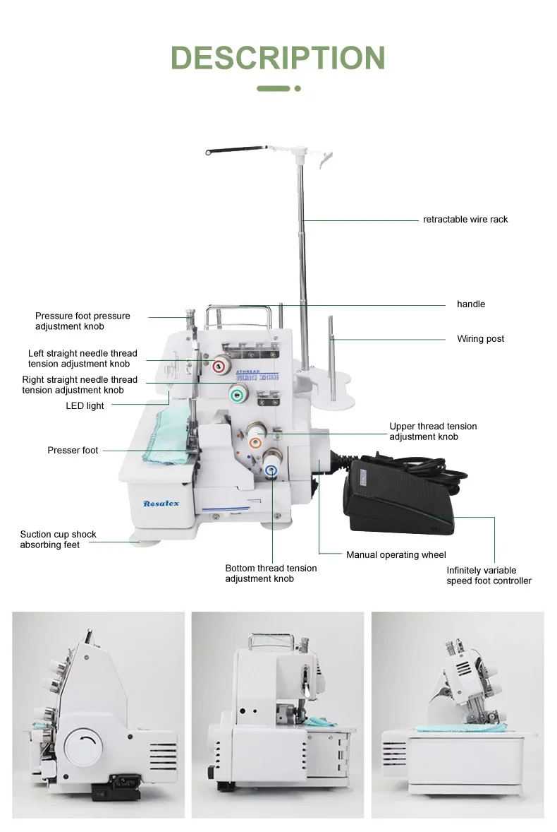 Rosatex 434-4 2 3 4 Thread Portable High Speed Domestic Overlock Sewing Machine