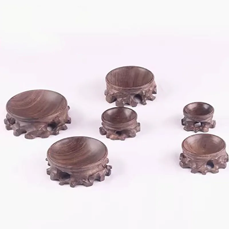 Wooden natural crystal ball, gourd text base, walnut egg carving, Feng Shui, ornamental stone, concave base