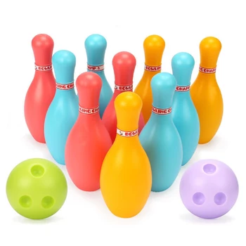 1 set gioco da bowling indoor 10 pezzi bastoncini da 11,5 cm con 2 pezzi da 6 cm palla divertenti giochi di palla da pavimento giochi sportivi interattivi per feste