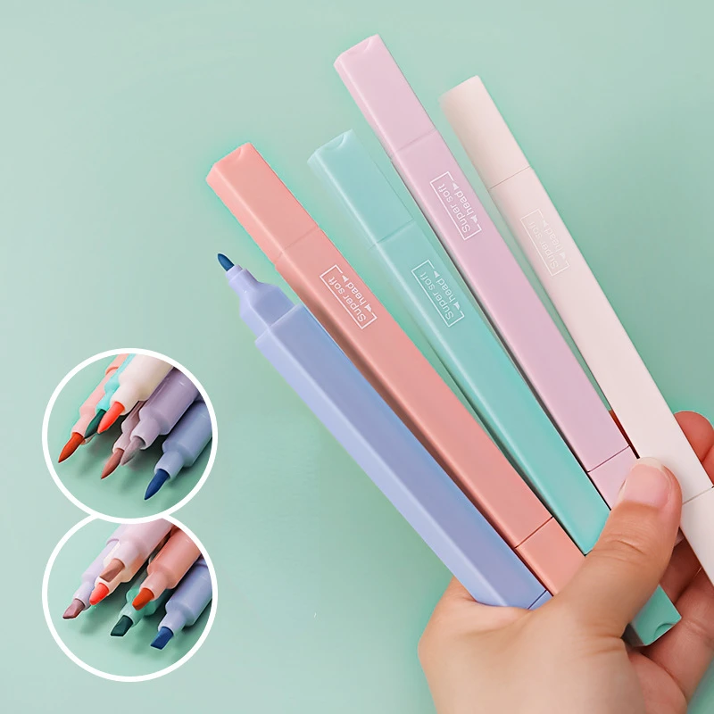 6pcs Highlighters Pastel Markers Dual Tip Fluorescent Pen for Art Drawing Doodling Marking School Office Stationery
