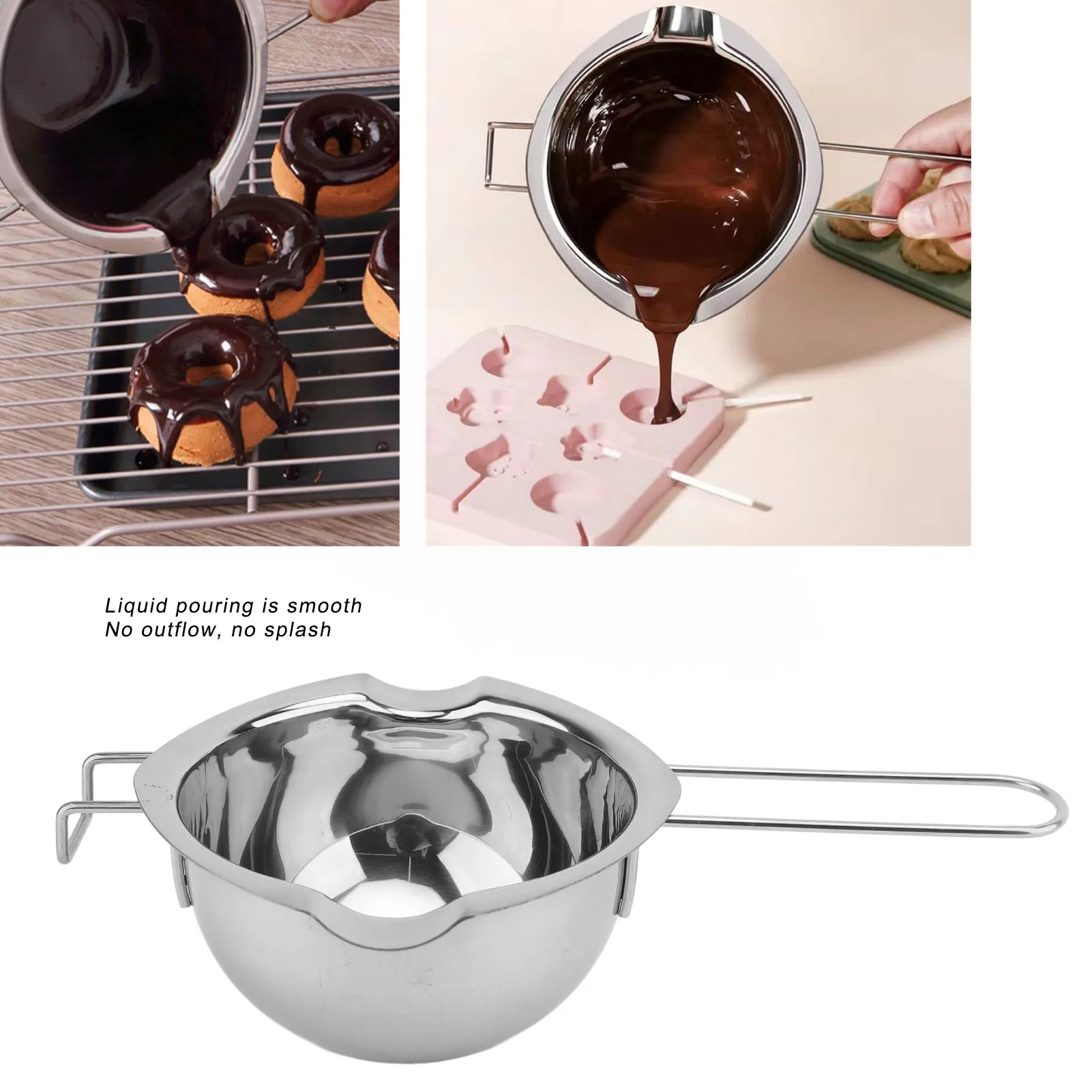 Chocolate Boiler Pot 500ml 304 Stainless Steel Double Spouts Butter Cheese Melting Pot Bowl for Making Desserts