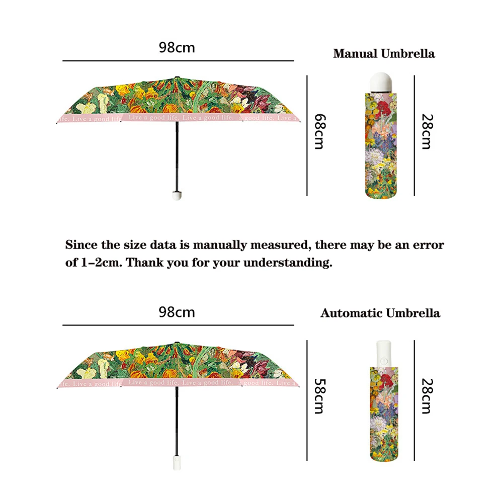 Rainproof Ladies' Umbrella with Garden Oil Painting Design Wind Resistant and Sun Protection Fashion folding umbrella