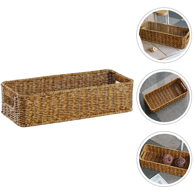 2pcs Shelf Baskets with Lids Rattan Compartment Basket Organizing Baskets  Basket with Dividers Bathroom Baskets for Organizing Wicker Divided Basket