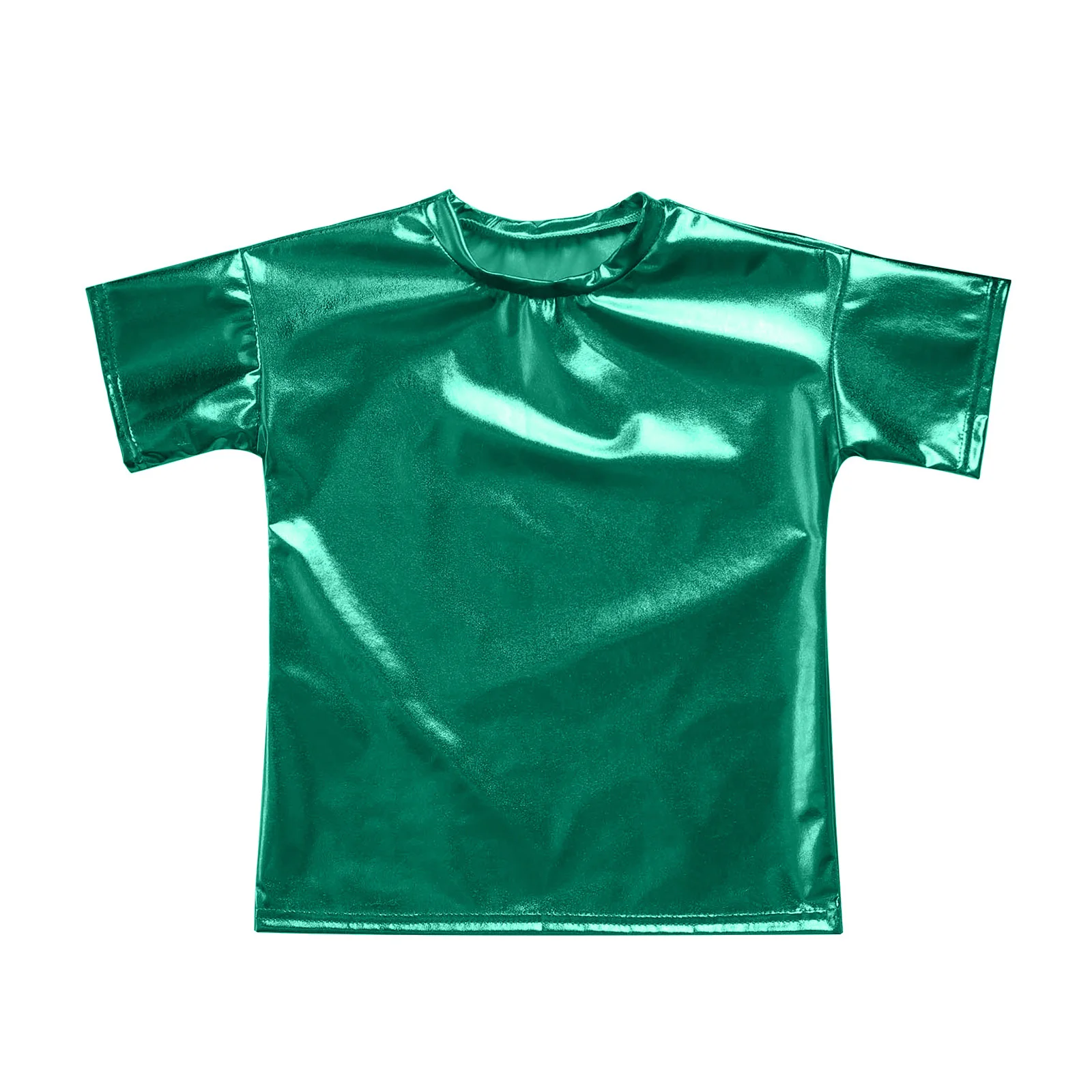 Kids Dance Tops Kids Girls Boys T Shirt Jazz Dance Tops Metallic Shiny Short Sleeve Round Neck Modern Jazz Party Stage Performance Top Dancewear