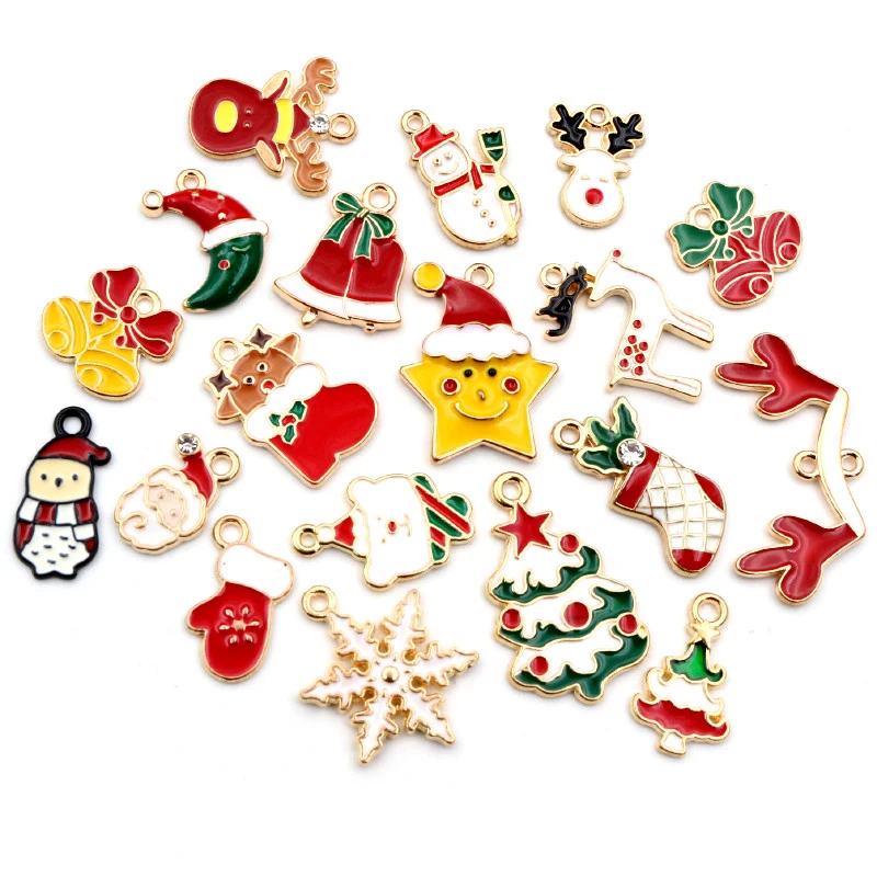 10pcs 에나멜 크리스마스 매력 펜던트 DIY 쥬얼리 만들기 목걸이 팔찌 귀걸이 결과 합금 공예 쥬얼리 용품