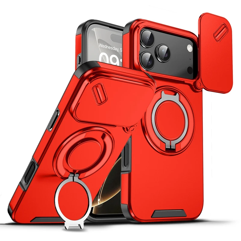 Enhanced Armor 360 Ring Stand Magnetic Shockproof Case with Lens Protection and Magsafe Compatibility