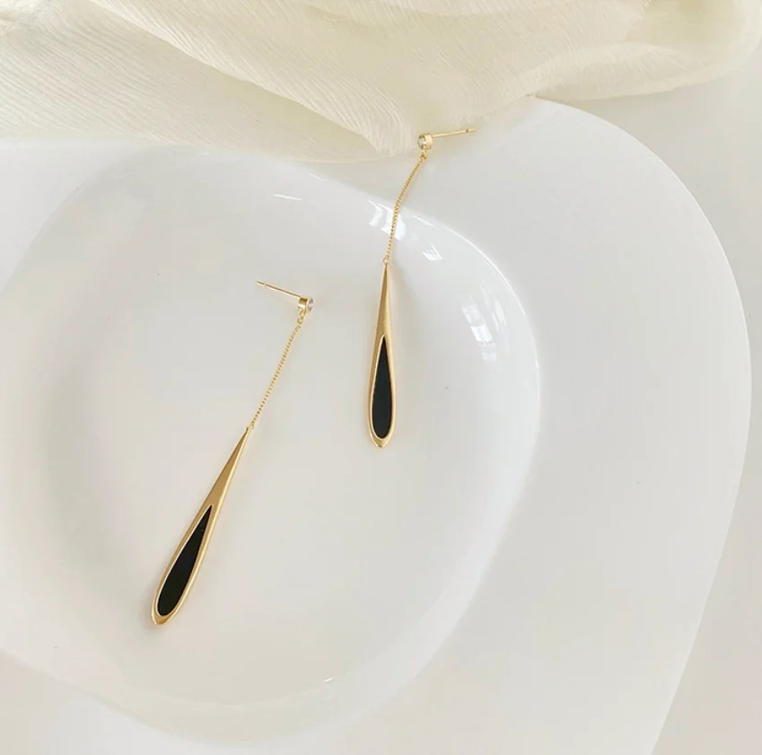 2022 new trend Simple zircon alloy long black Water Drop Earrings for women Fashion Jewelry