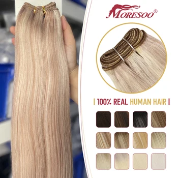 Moresoo Cucire nelle estensioni dei capelli Tessuto dei capelli Fasci umani Macchina Capelli Remy 100 grammi Doppia trama Trama di capelli umani lisci e morbidi