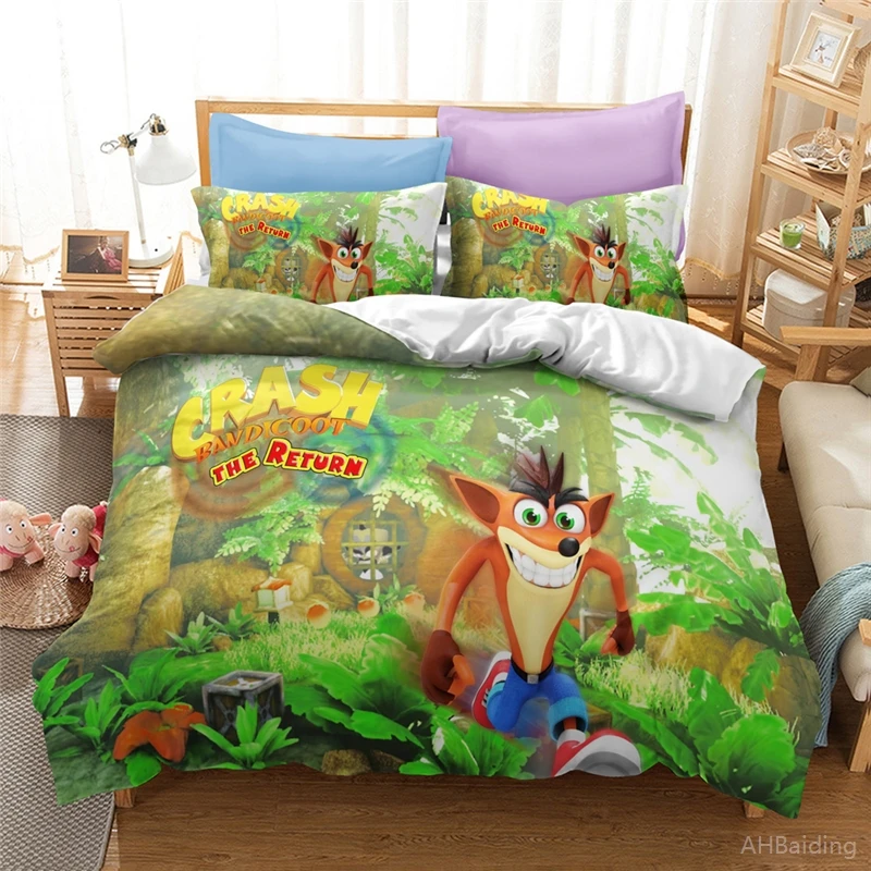 

Комплект постельного белья Crashbandicoot 3d, для взрослых и детей, популярная игра, мультфильм, пододеяльник, наволочка, двойной полный королевский комплект постельного белья