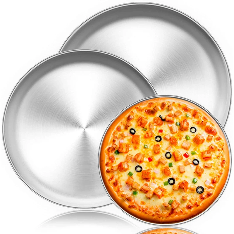 

8Inch & 10Inch & 12Inch, 3 Pcs Pizza Pan Set Stainless Steel Pizza Pan Round Pizza Oven Pans Tray For Baking Serving