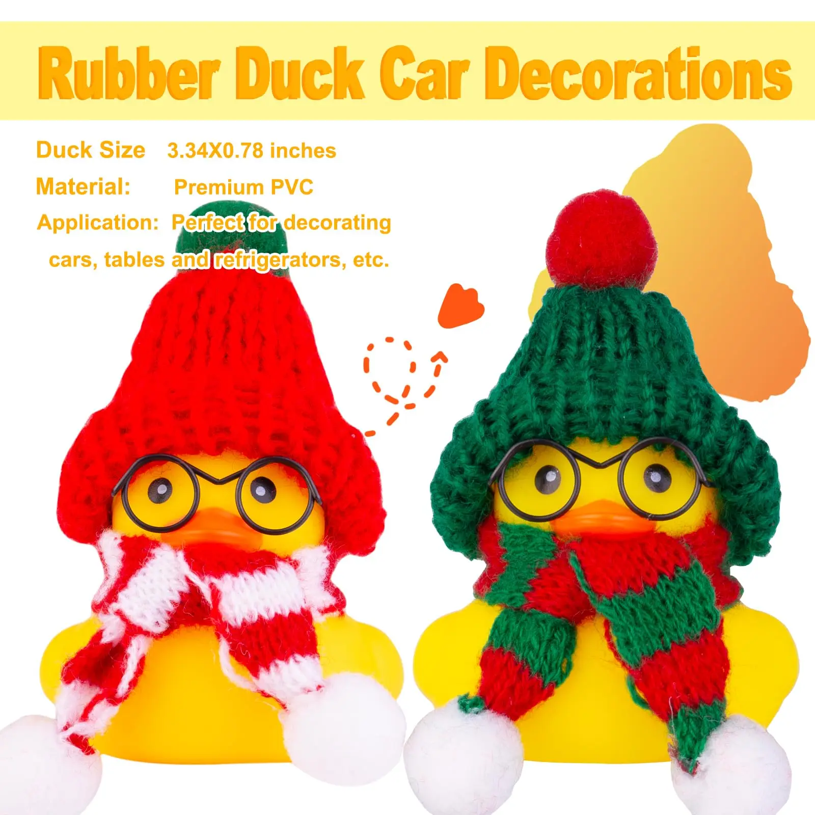 2 Pack Winter Car Rubber Ducks Dashboard Decoration Ducks Car Ornaments Accessories with Mini Beanie Hats, Scarves 5