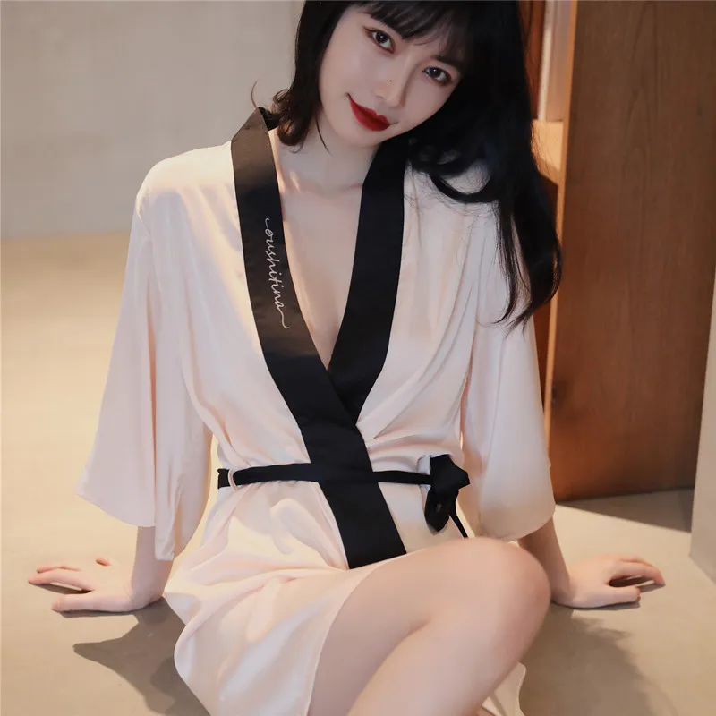 Spring Summer New Satin Robe 3/4 Sleeve Sleepwear Bride Dresses Autumn Silk Women's Dressing Gown Sexy Woman Nightie Home Wear