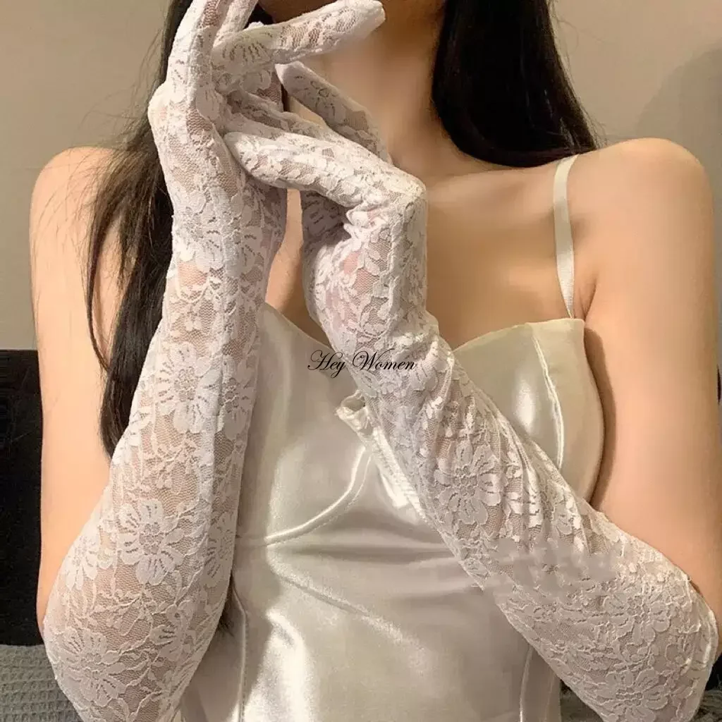 Elastic Passion Lolita Lace Gloves Gothic fingerless gloves Retro Mesh Flower Dress Accessories Women Arm Warmers Sexy Sleeve Mittens