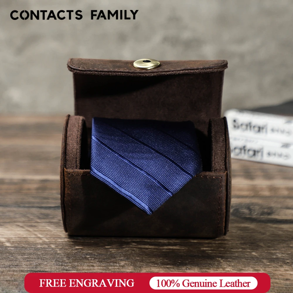 

Vintage Genuine Leather 1/2 Grids Travel Tie Organizer Case Men Travel Necktie Box Travel Tie Case Tie Holder Storage