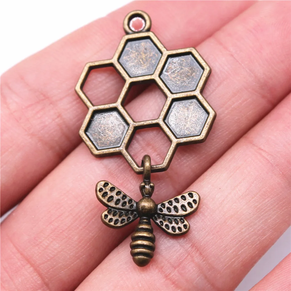 10pcs Charms Honeybee Bee Hornet Honey Antique Bronze Silver Color Pendants DIY Making Findings DIY Handmade Craft gnoce charms Charms