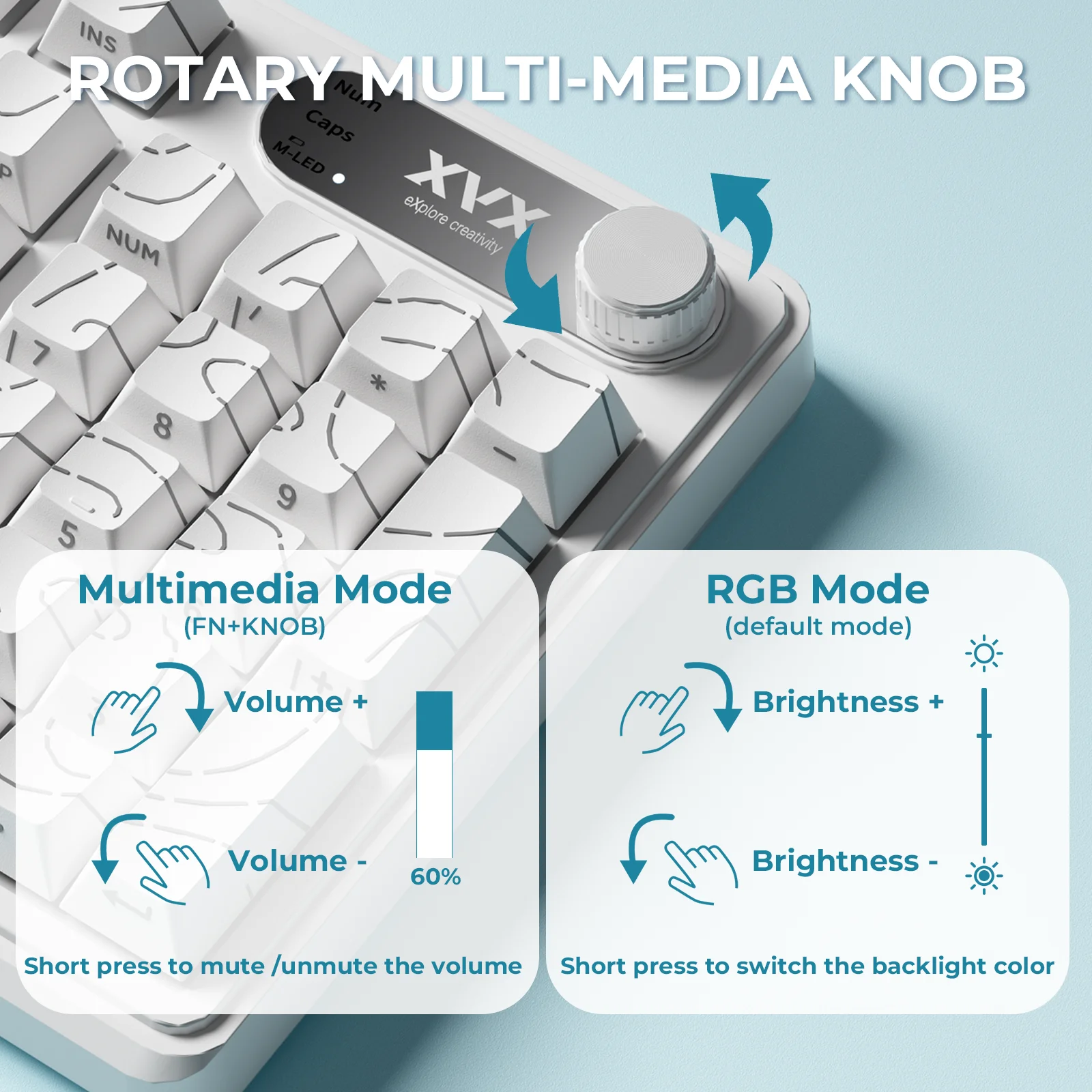 XVX K98 Silent Key Tri-Mode 100% Membrane Keyboard with Topography