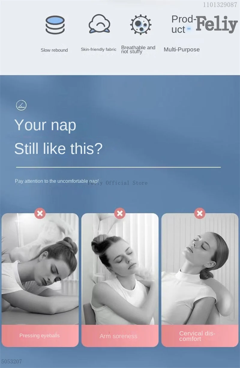 Description Picture 4 of itemMemory Foam Nap Pillow For Travel Headrest Neck Support Cushions Office Rest Lunch Break Pillow Orthopedic Student Desk Sleeping