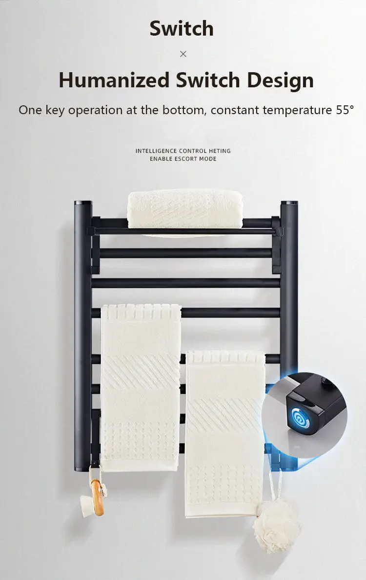 Description Picture 2 of itemHeating Towel Warmer Carton Romantic Matte Black Heater KTWD038B High Quality Bathroom Use Aluminum Electric Heated Towel Racks