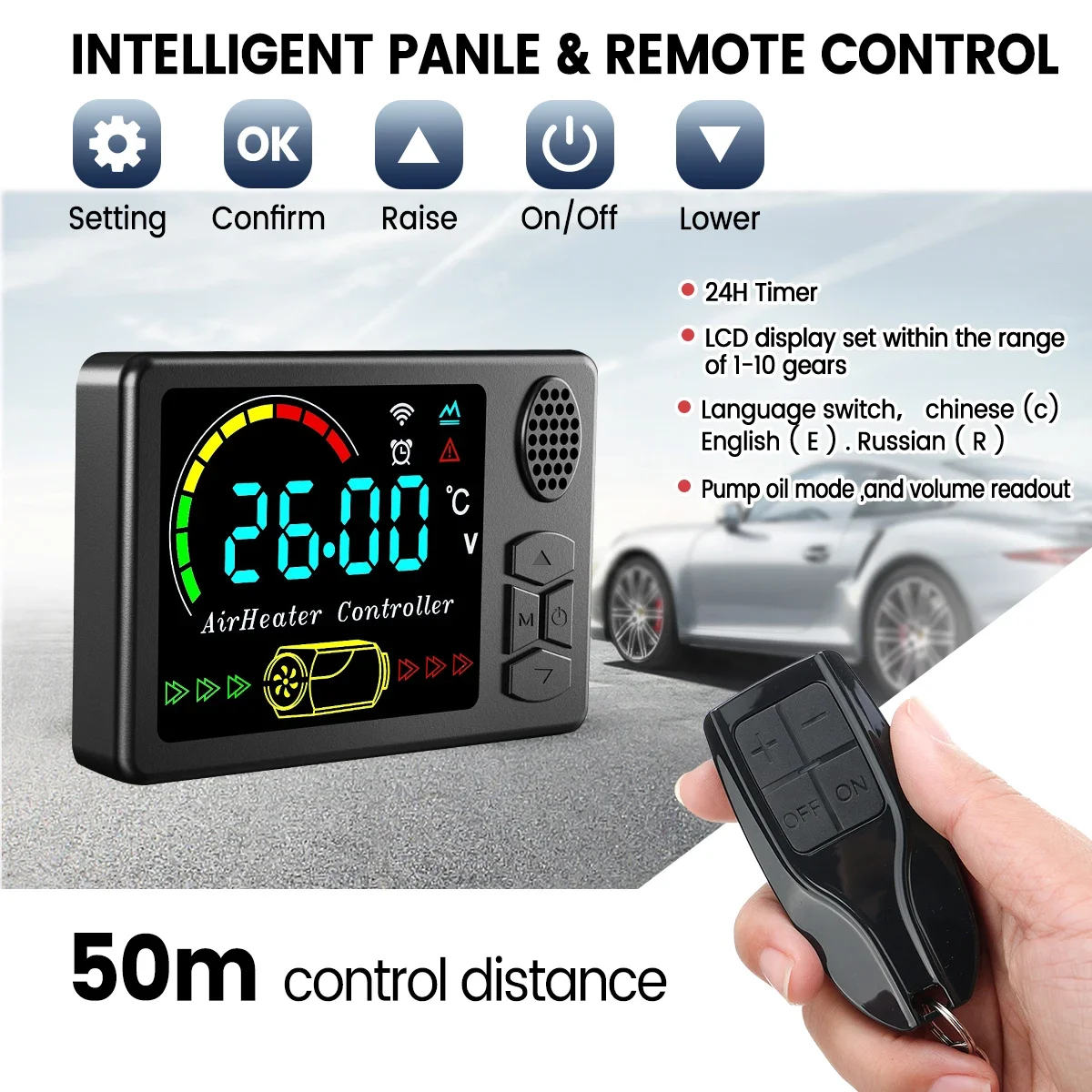 휴대용 올인원 디젤 에어 히터, LCD 블루투스 앱, 차고 자동차 난방 선풍기 에어 히터, 자동차 선풍기 도구, 12V, 24V, 220V