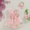 Summer Infant Baby Girl Outfits Ruffle Sleeveless Floral Embroidery Tulle Skirt Bodysuit Headband Clothes Set 3