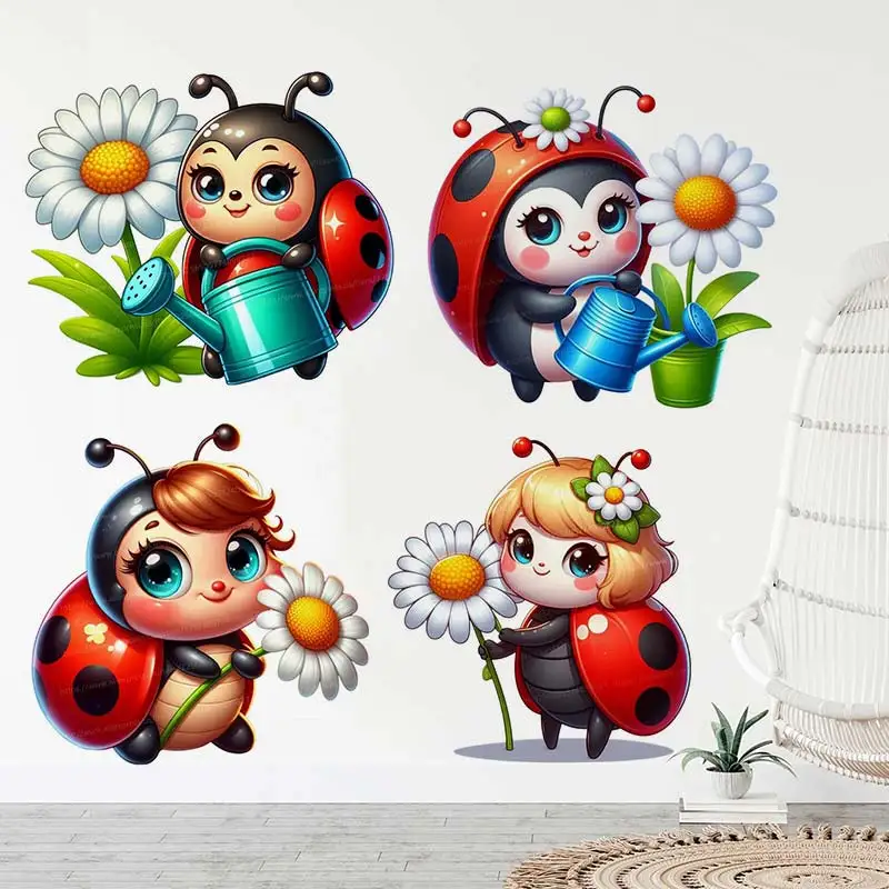 Wall Stickers Vinyl Decal Stickers Children Room Decoration Ladybug Wall Sticker Baby Kids Room Decoration Mural Self-adhesive Bedroom Home Wallpaper Nursery Decor Decals S103