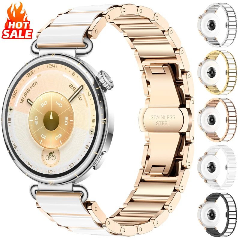 Elegant 18mm Ceramic & Stainless Steel Watch Band - Sleek Metal Bracelet