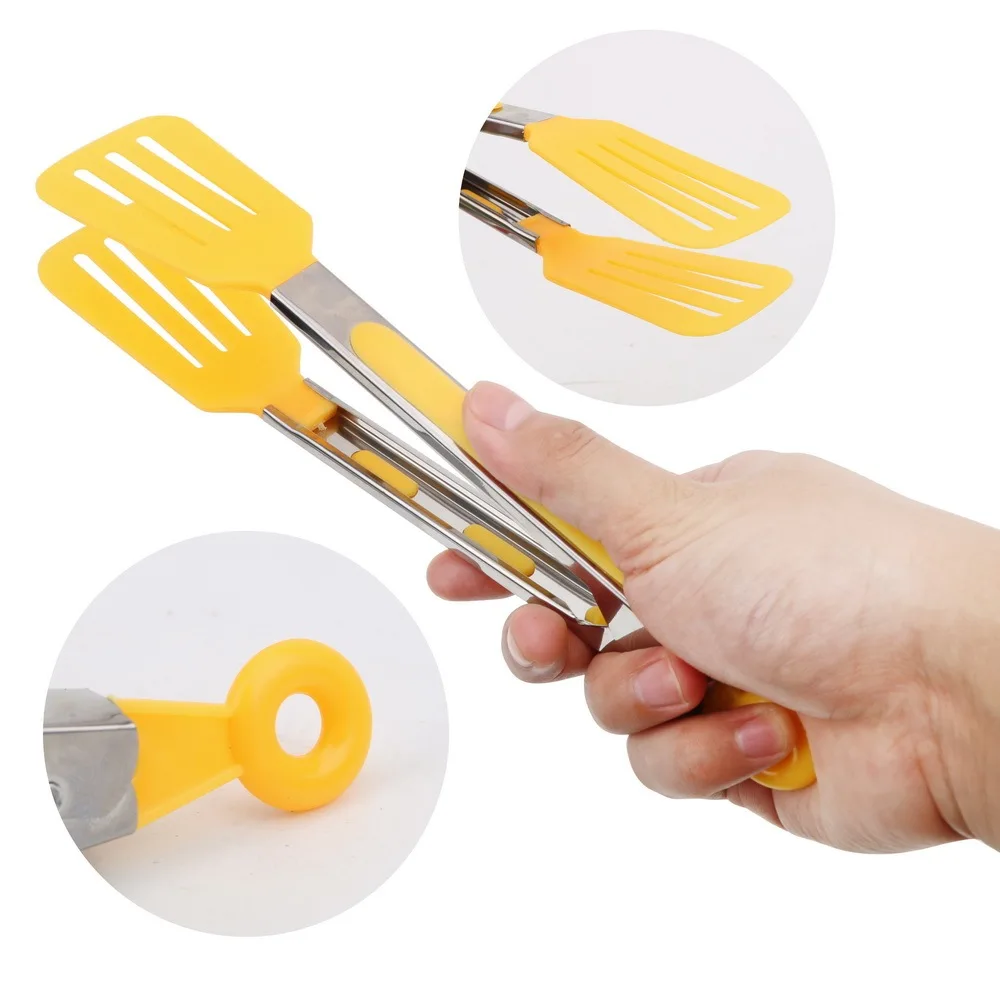 Silicone Food Tongs Stainless Steel Kitchen Tongs Non-slip BBQ Tools Kitchen Accessories Red/Yellow/Green