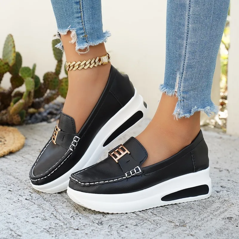 New Women Vulcanized Shoes Round Toe Sneakers Outdoor Female Casual Shoes Platform Walking Women Shoes Slip-on Flat Shoe - 6