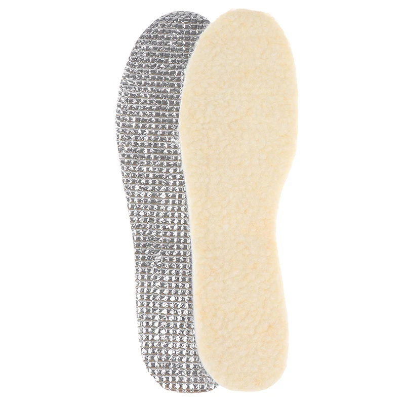1 Pair Aluminum Foil Lamb Wool Insoles For Winter Warm Moisture-Proof Soft Sweat-Absorbing Breathable Plus Velvet Insoles