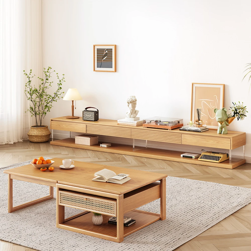 

Modern Minimalist Log Style Living Room Suspension Acrylic Solid Wood Hanging TV Cabinet